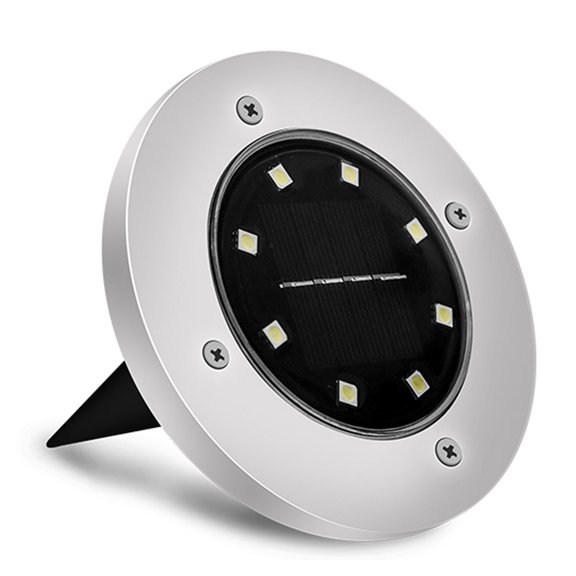 Solar Ground Lights, 1 Pack 8 LED Solar In-Ground Lights, Waterproof Solar Disk Lights Garden Lights Outdoor Landscape Lighting for Patio Pathway Lawn Yard Deck Driveway Walkway, Cool White