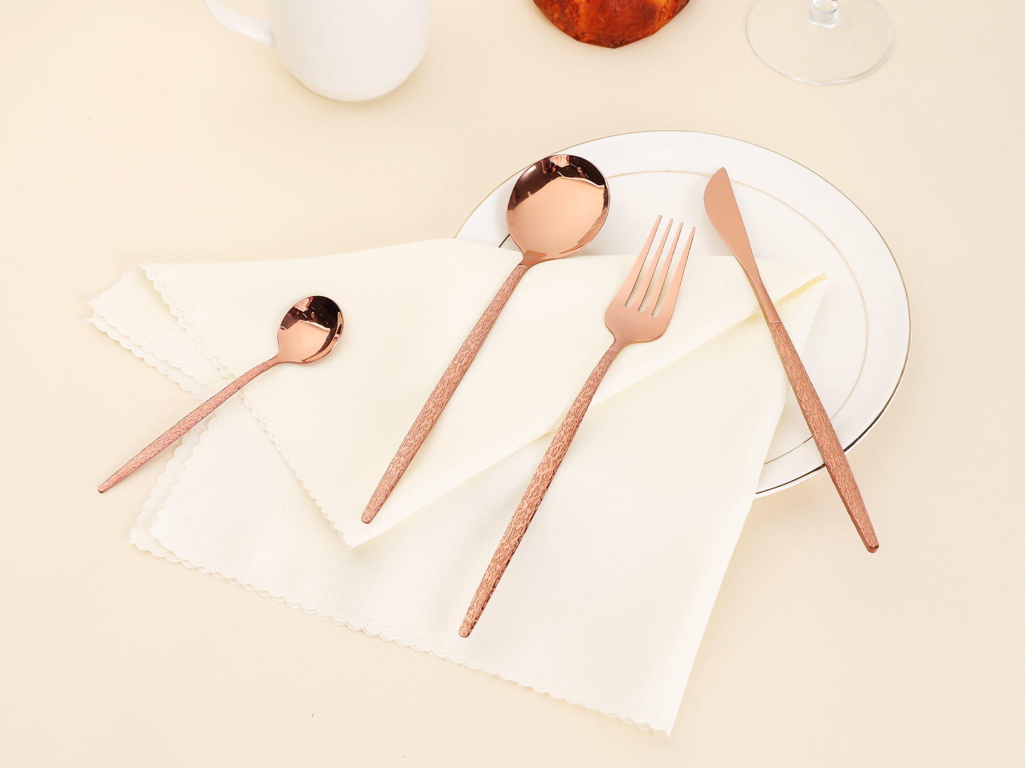 Unique Bargains Stainless Steel Flatware Set Rose Gold 24 Pcs