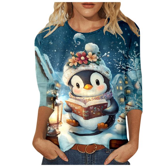Haut Thermique pour Hommes de la Série Pingouin de Noël pour Dames, Manches Trois Quarts, Hauts Thermiques pour Femmes à Manches Longues, Paquet, Hauts Thermiques pour Femmes à Manches Longues, Grande Taille, Haut Thermique pour Femmes Grande Taille