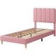 thumbnail image 4 of Rosa tamaño individual marco de cama con bouclé upholstery wave cabecero low profile de madera slats-no necesita colchón base fácil montaje para para niños (boys o girls), 4 of 5