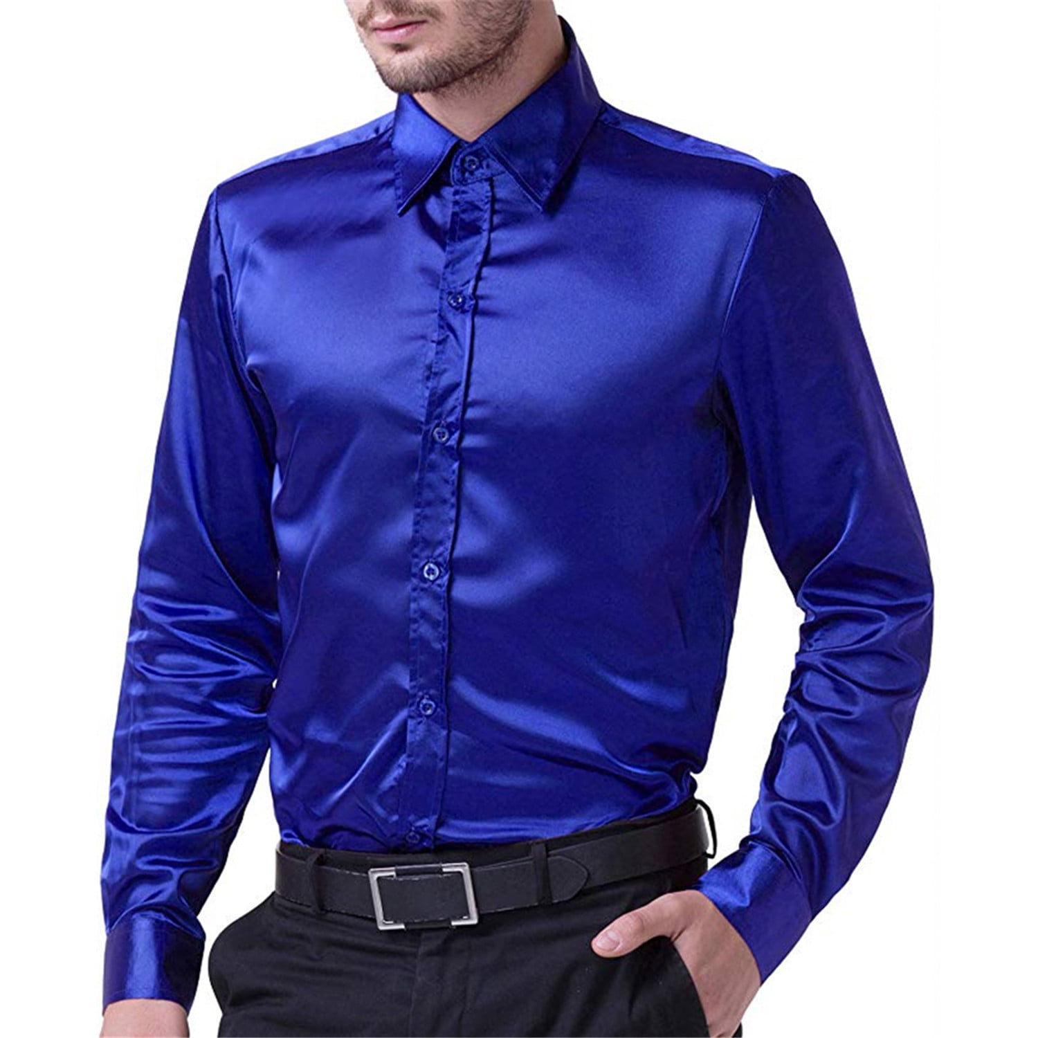 Kiapeise Men Satin Dress Shirt Regular 