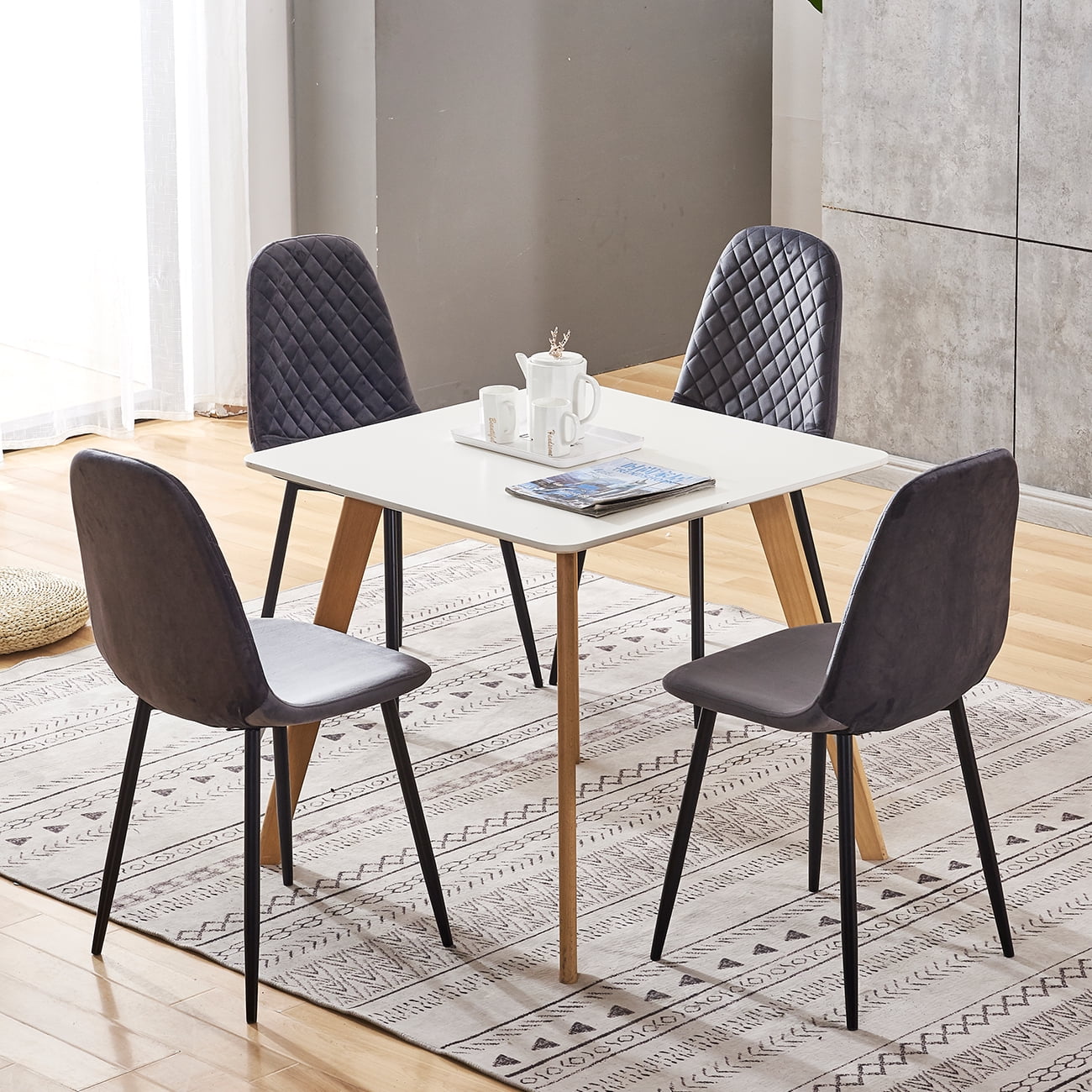 5 Piece Dining Table Set Dining Table & 4 Fabricr Chairs Ergonomic