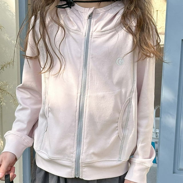 Stylish Girls Hooded Zipper Pullover Coat For Spring And Autumn Seasons Casual Versatile Outerwear With Contrasting Letter Design Large Sized Children's Jacket