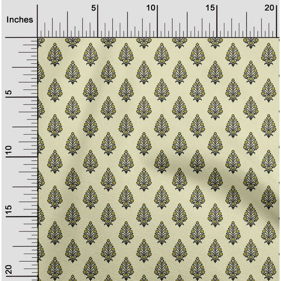 oneOone Cotton Flex Light Yellow Fabric Leaves & Floral Block Quilting Supplies Print Sewing Fabric By The Yard 40 Inch Wide
