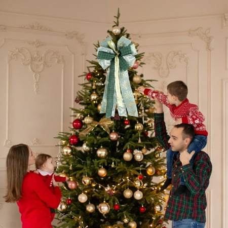 

KeirineCC Large Christmas Tree Topper 11 x 26.7 Inch Red and Black Burlap Buffalo Plaid Bow Rustic Farmhouse Holiday Decoration for Wreaths Garlands Front Door and Outdoor Decor - Green