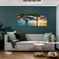 thumbnail image 2 of Abstract Ocean Sea Wall Art Art - Abstract Sunset Palm Landscape Blue Sky Wall Art Canvas Print Framed Picture Painting for Room Home Decorations (B-3pcs,12"x16"x3pcs), 2 of 6