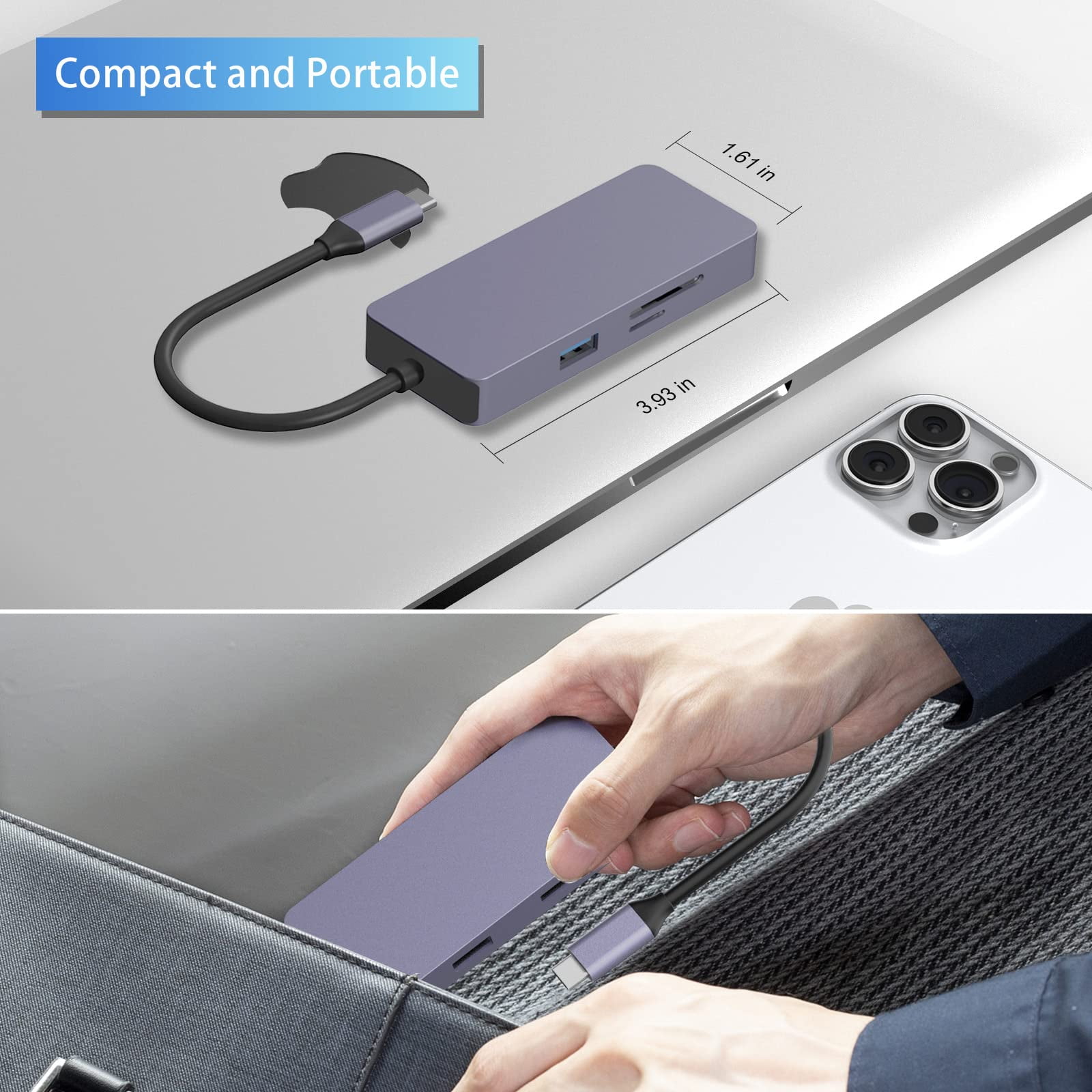 USB C Hub HDMI Adapter, 6 in 1 Dock USB C Adapter to 3 USB, 4K HDMI, SD/TF for MacBook Pro/Air M1/M2, iPad Pro, iPad Mini, Surface Pro/Go,Dell