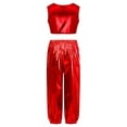 thumbnail image 2 of Haitryli Kids Girls Fashion Hip Hop Dance Outfits Costume Shiny Metallic Sleeveless Crop Top with Pants Red 7-8, 2 of 6