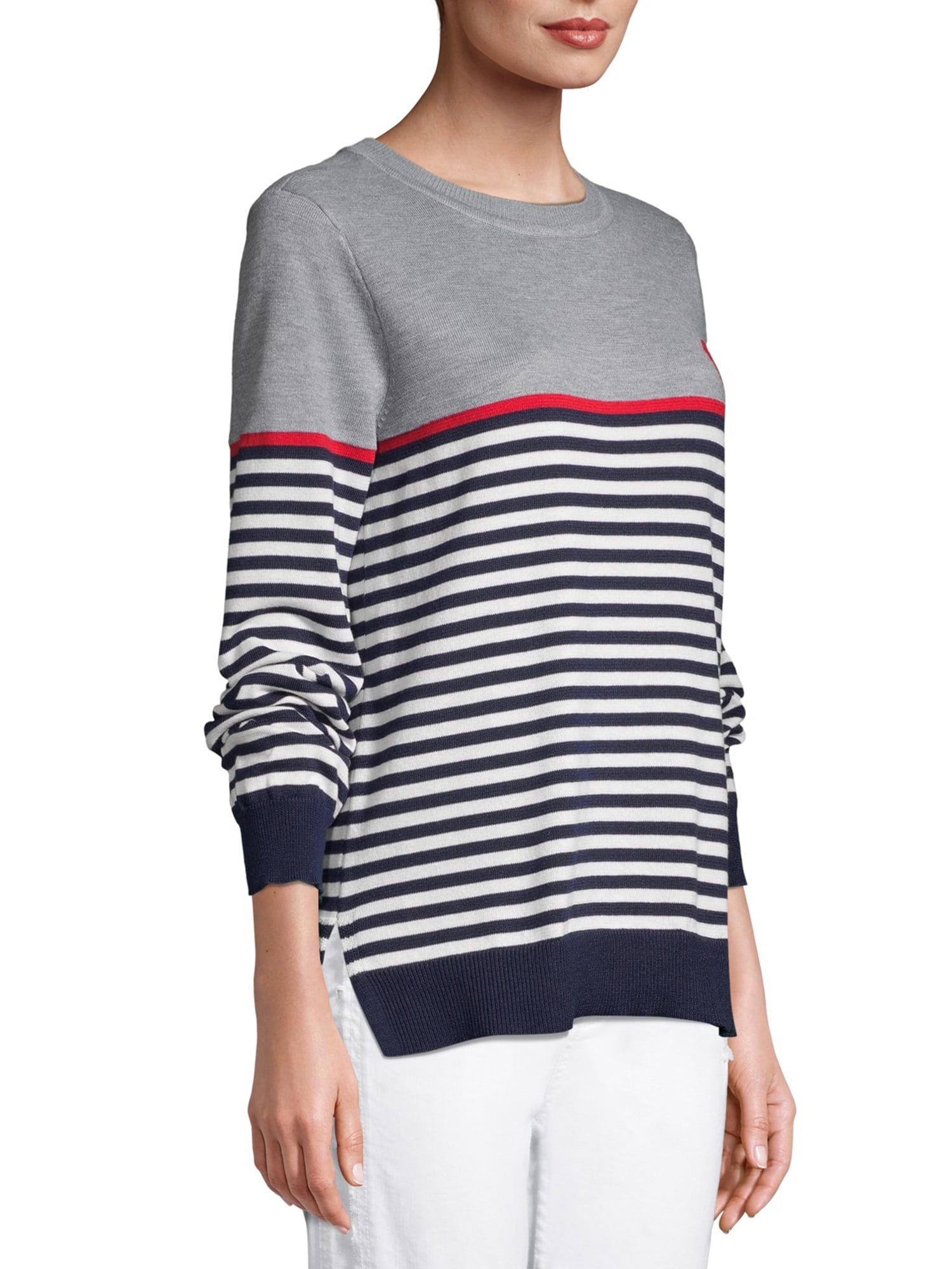 EV1 from Ellen DeGeneres Heart Stripe Hi-Low Sweater Women's