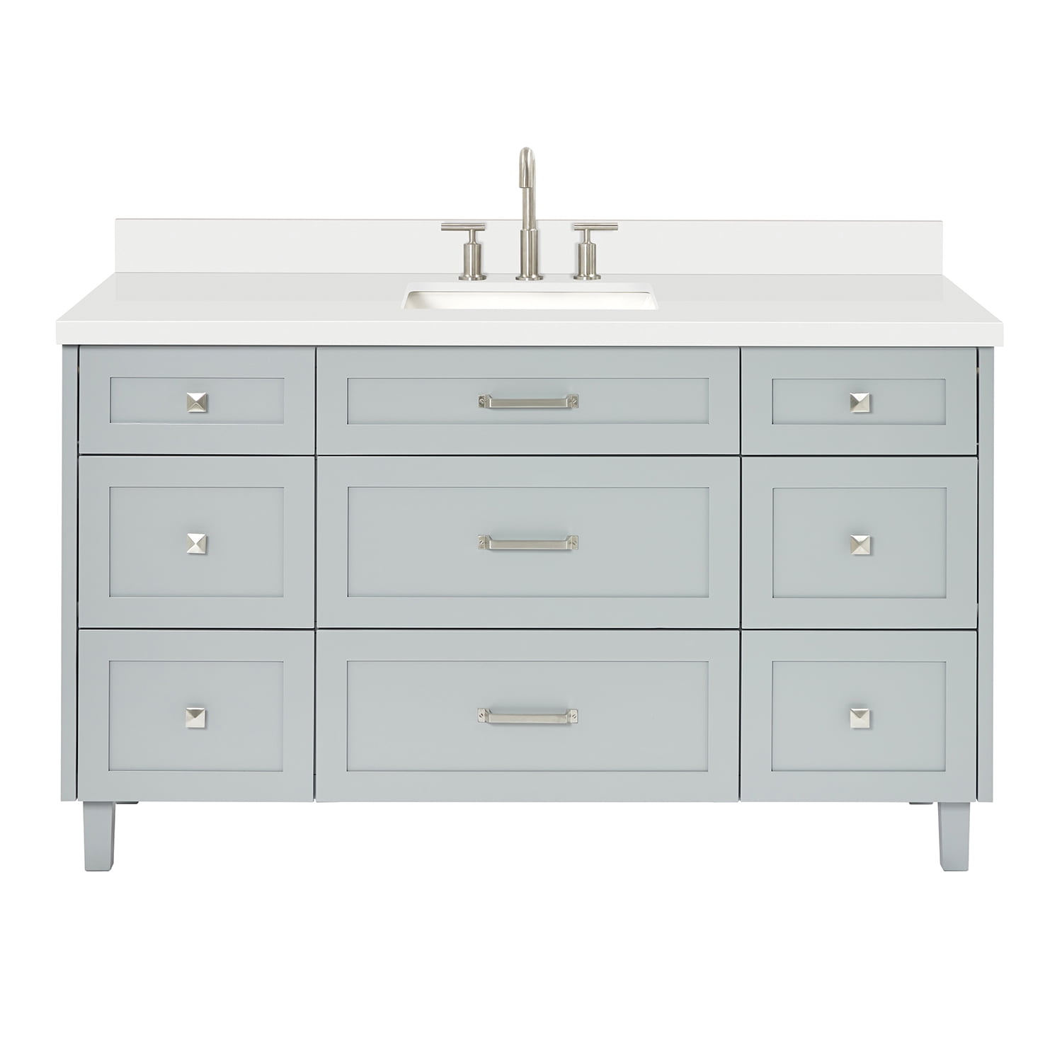 ARIEL Monroe 61 Inch Single Rectangle Sink Bathroom Vanity With Pure White Quartz Countertop 1.5 Inch Edge In Grey