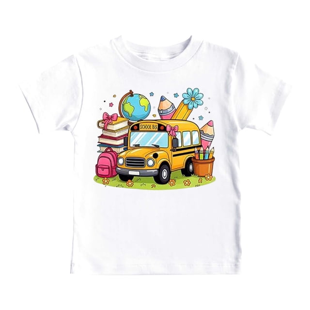 T-shirts Graphiques pour Petits Garçons de la Rentrée, Manches Courtes, T-Shirts pour Enfants, Chemise Douce et Décontractée, Chemise Imprimée Tendance, Vêtements, Rose, Taille 6-7T
