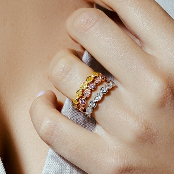 Sterling Silver 925 Rose Gold Plated Eternity Set Stackable Ring Pink CZ Jewelry Female Size 9