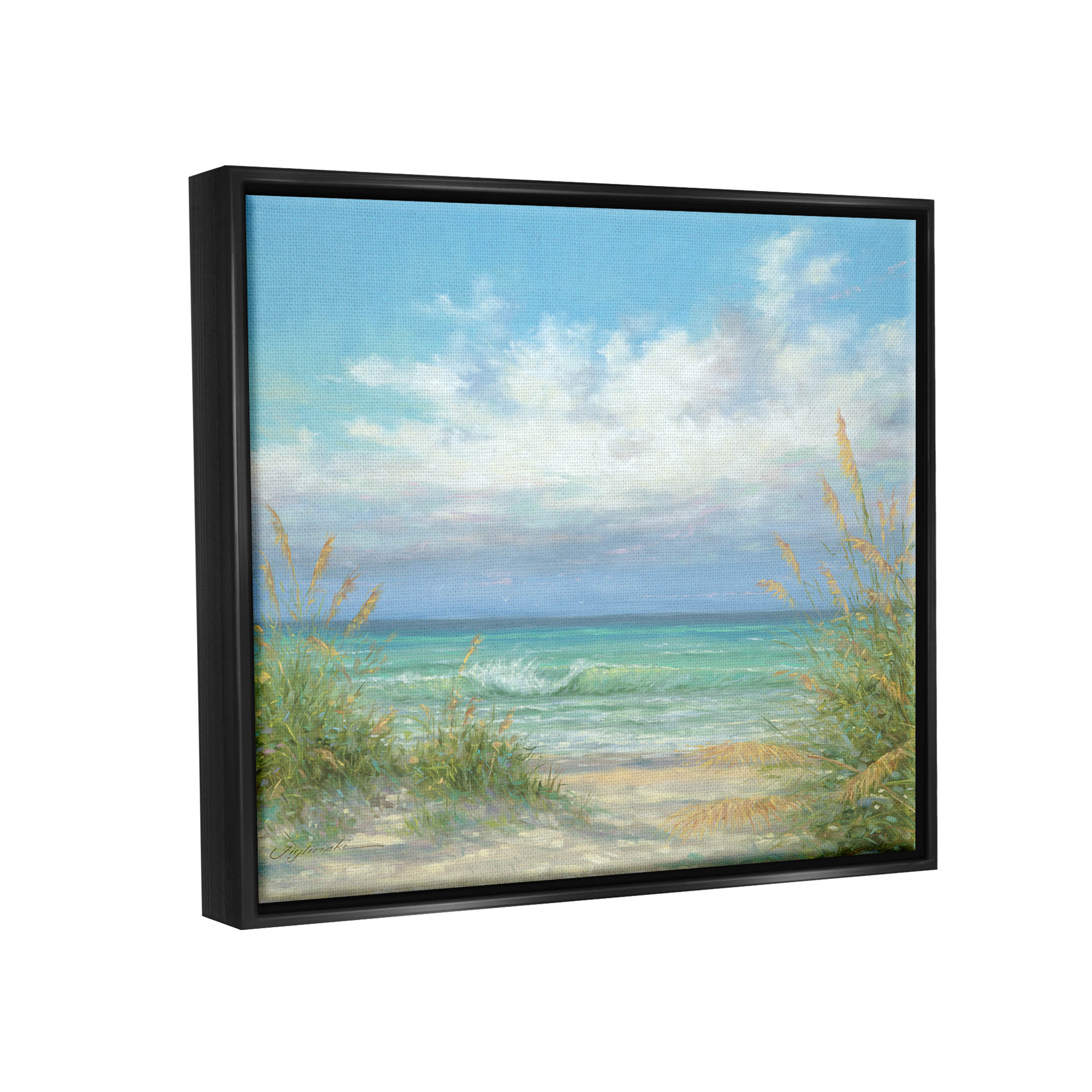 Sea Shoreline Horizon Scenery Coastal Painting Jet Black Framed Art Print Wall Art