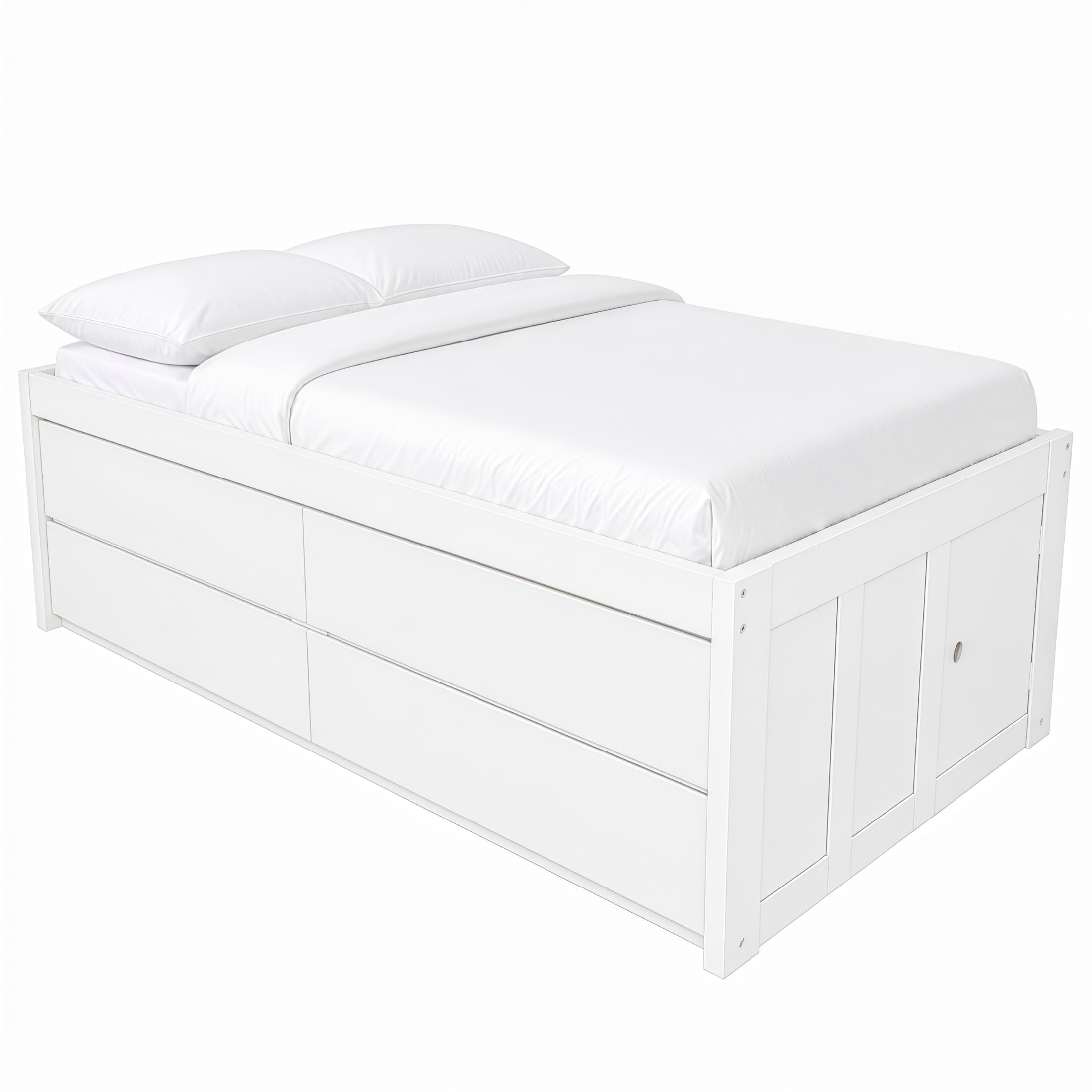 GDF Studio Tyler Twin Size Captain Bed with Storage Drawers & Side Door, Modern Space-Saving Bed for Kids, White
