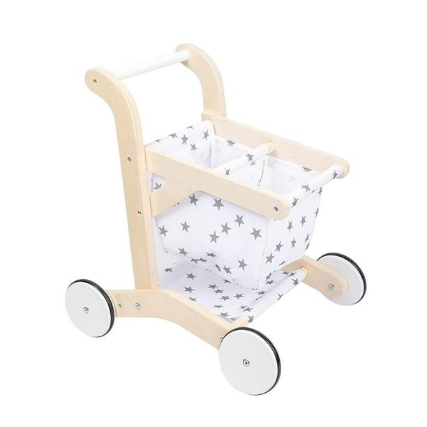 Carrito de compras de madera para niños, carrito de compras de supermercado, cesta de tela de juguete, juego de rol, muñeca de juego de imitación para
