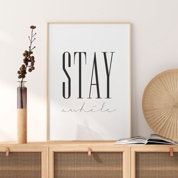 Stay Awhile Print Minimalist Guest Room Art, Stretched Canvas 12x16in