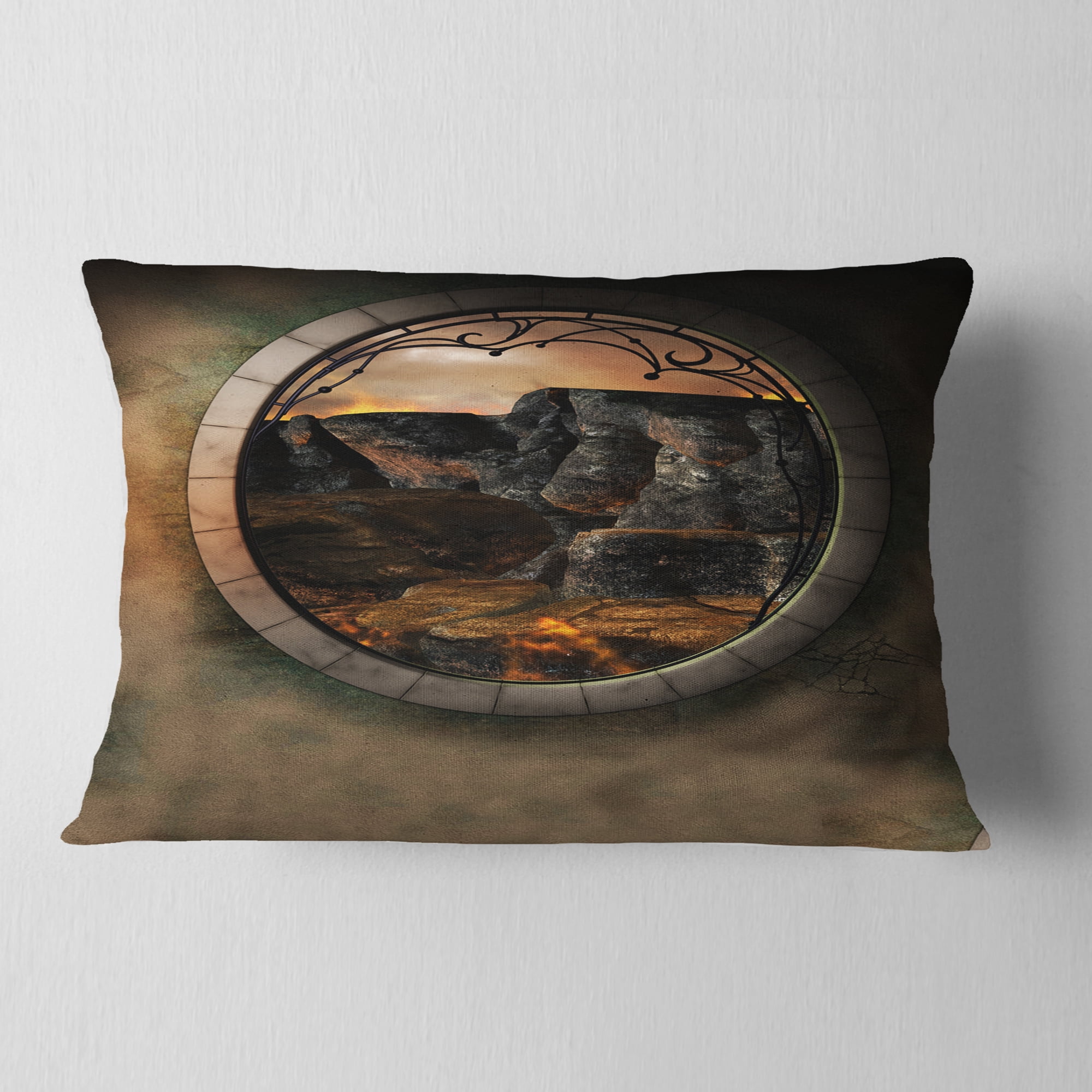 Designart Brown Fantasy Landscape with Frame - Photography Throw Pillow - 12x20