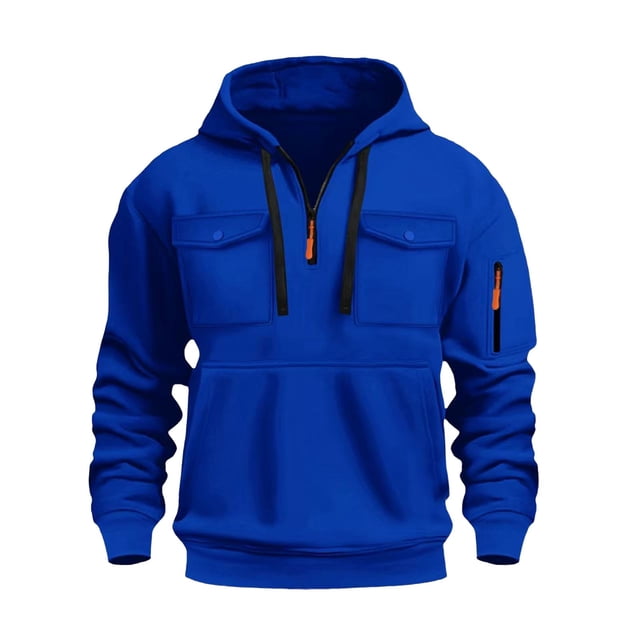 Breezora Men Color Block Hooded Pullover Sweatshirt with Side Packs Fall Winter Casual Street Style Soft Fleece Jacket for Urban Wear S Size Dark Blue