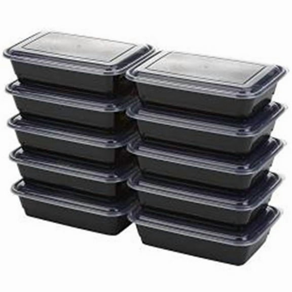Meal Prep 1 Container, Black - Pack of 10