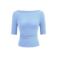 thumbnail image 4 of DHFJKG T Shirts For Women Sexy Slim Fit Basic Tee Comfortable Casual Solid Color Half Sleeve Boat Neck Ribbed Tshirt Trendy Tops, 4 of 4