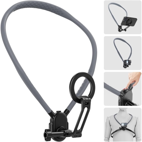 Pekkaxy Magnetic Neck Phone Holder with Chest Strap, Hands-Free POV Neck Mount for Smartphones, Adjustable Chest Phone Holder for Vlogging, Cooking, Riding