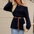 thumbnail image 4 of Trendy Long Sweaters for Women with Belt Hollow Out Baggy Knitted Off Shoulder Pullover Going Out Tunic Tops (M, Black), 4 of 7