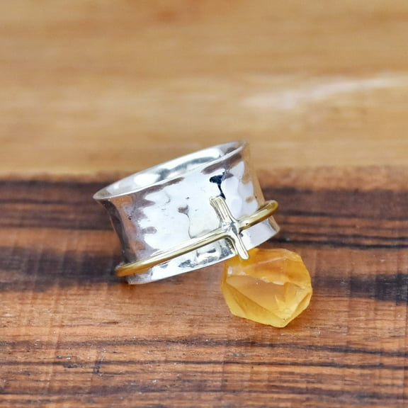 SS DESIGNS Cross Ring, 925 Sterling Silver Ring, Two Tone Spinner Ring, Christian Spinner Ring, Cross Spinning Ring, Meditating Rings, Religious Ring