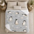 thumbnail image 5 of Playful Baby Penguins Frosty Blue Scene Cute Cartoon, Festive Holiday Scene, Warm Flannel Blanket for Living Room and Bedroom, Art Lovers Valentine's Day Gift, Playful Home Decor, 5 of 9
