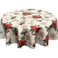 thumbnail image 1 of Christmas Red Flowers and Brown Leaf Tablecloth Holly Berries Flower Round Tablecloth 60 Inch for Farmhouse Kitchen Decor Polyester Fabric Winter Table Cover for Party Outdoor Camping Holiday, 1 of 5