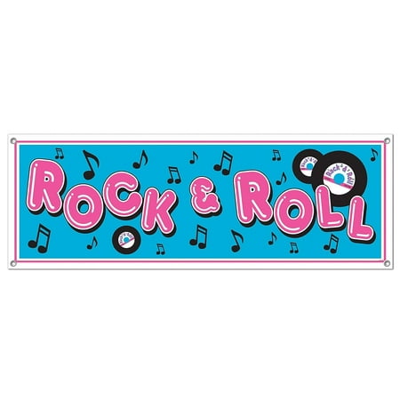 Beistle Rock and Roll Sign Banner 5' x 21" 3/Pack 57678