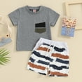 thumbnail image 2 of Bagilaanoe 2pcs Toddler Baby Boy Shorts Set Short Sleeve T Shirt Tops + Striped Shorts 6M 12M 18M 24M 3T 4T Kids Casual Summer Clothes, 2 of 8