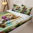thumbnail image 3 of Manfei Flower Kitten Zipper Queen Comforter Set with Fitted Sheet and 2 Pillowcases, Forest Hydrangea Butterfly Zipper Bedding Set, Green, Polkadot Reversible, 4 Pieces, 3 of 7