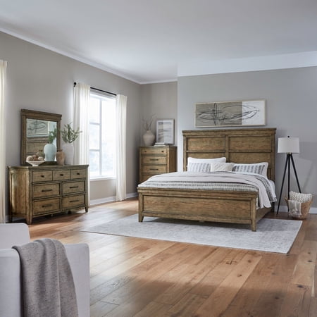 Liberty Furniture Carolina Park Queen Panel Bed Dresser & Mirror Chest – Brown