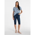 thumbnail image 3 of Time and Tru Women's Ruffle Neck Cotton Top with Short Puff Sleeves, Sizes XS-XXXL, 3 of 6