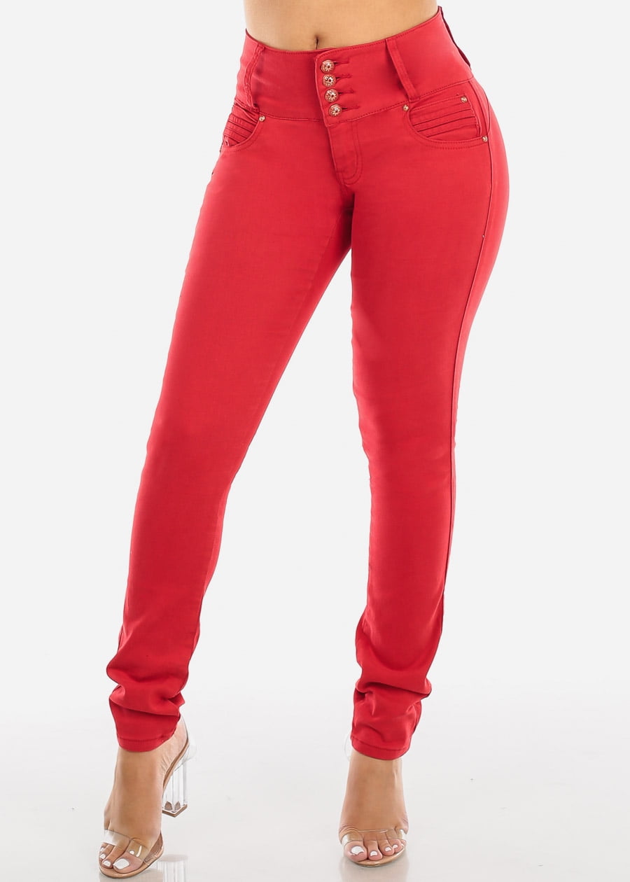women's red jeans skinny