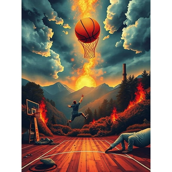 Basketball Puzzle500 Piece Jigsaw Puzzle for Adults-Landscape Basketball fire -Puzzle Game-Large Puzzle Game Artwork for Adults Teens