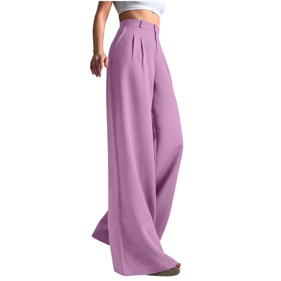 Brnmxoke Wide Leg Cream Pants for Women High Waisted Business Casual Work Trousers Dressy Palazzo Slacks Flowy Pant with Pockets Pink,XL