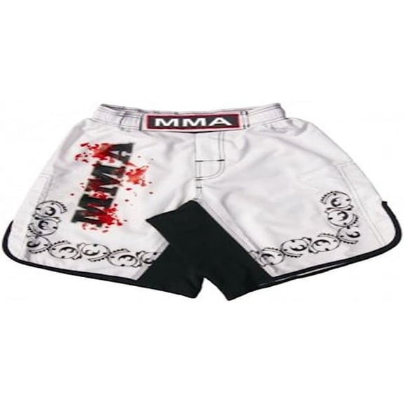 MMA Logo Board Shorts in Soft Fabric, White Size XXS Sparring, Fitness Grappling Shorts, Kickboxing Shorts, Fighting Shorts, Muay Thai Training Shorts