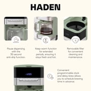Haden Programmable Drip Coffee Maker, 12 Cup Cafe Machine, Green/Chrome