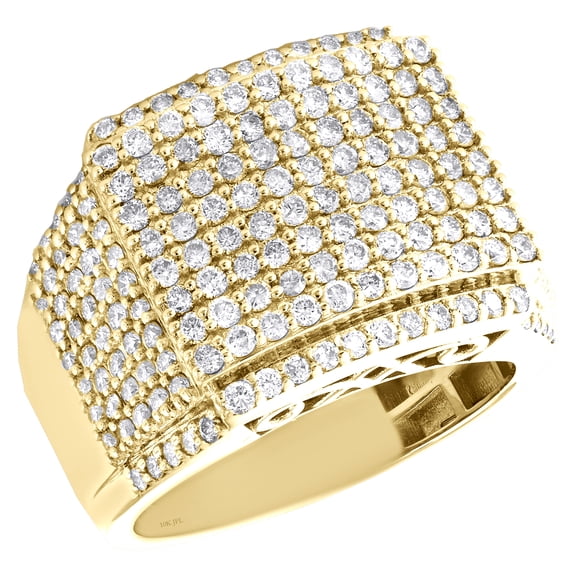 10K Yellow Gold Round Diamond Square Statement Band 17mm Pave Pinky Ring 2.78 CT