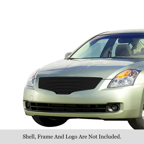 APS 2007-2009 Nissan Altima Sedan Black Stainless Steel Billet Grille 8x6 horizontal billet