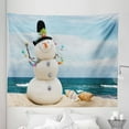 thumbnail image 1 of Snowman Tapestry, Winter Vacation Holiday Theme Figure Seashells Sitting on Sandy Beach Coastal, Fabric Wall Hanging Decor for Bedroom Living Room Dorm, 5 Sizes, Multicolor, by Ambesonne, 1 of 1