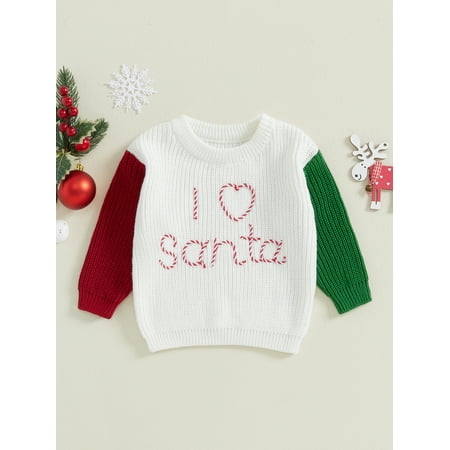 

Mama s sunshine Baby Christmas Sweater Contrast Color Long Sleeve Crew Neck Letters Warm Knit Pullover Winter Tops