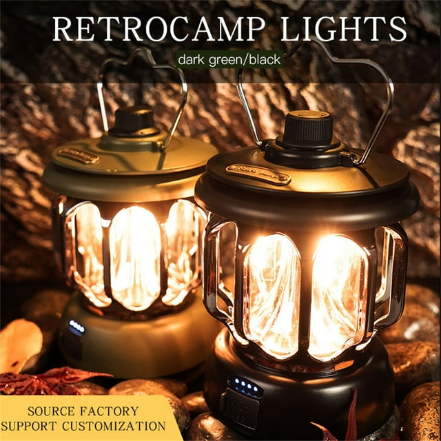 Neinkie Camping Light Retro Rechargeable with Handle Waterproof Multifunctional Dual Light Source USB Charging High Brightness LED Emergency Lantern Lamp for Outdoor
