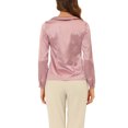thumbnail image 3 of INSPIRE CHIC Women's Elegant Retro Peter Pan Collar Faux Placket Satin Work Shirt XS Pink, 3 of 6