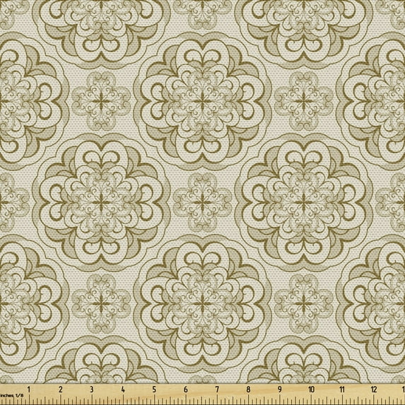 Beige Sofa Upholstery Fabric by the Yard, Baroque Floral Motif Western Classical Dramatic Era Art Antique Renaissance Nostalgic, Decorative Fabric for Home Accents, 10 Yards, Ecru Beige by Ambesonne