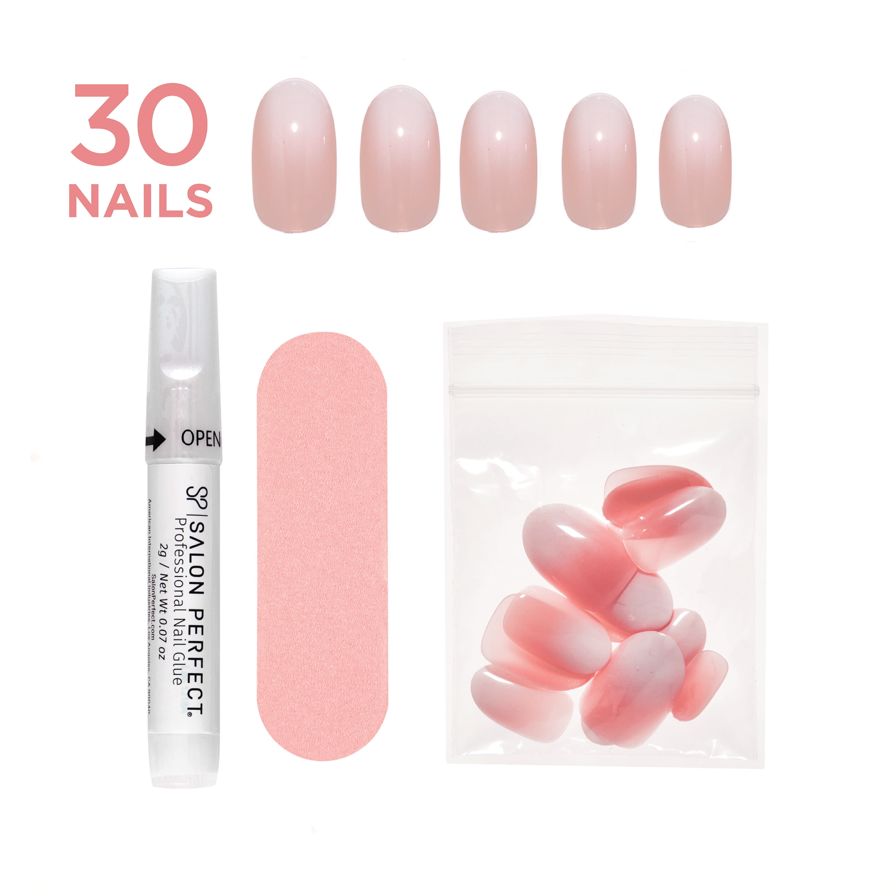 (3 pack) Salon Perfect Artificial Fake Press-Ons, 178 Modern French Tip, White Ombre, Short Oval, File and Glue Included, 30 Nails