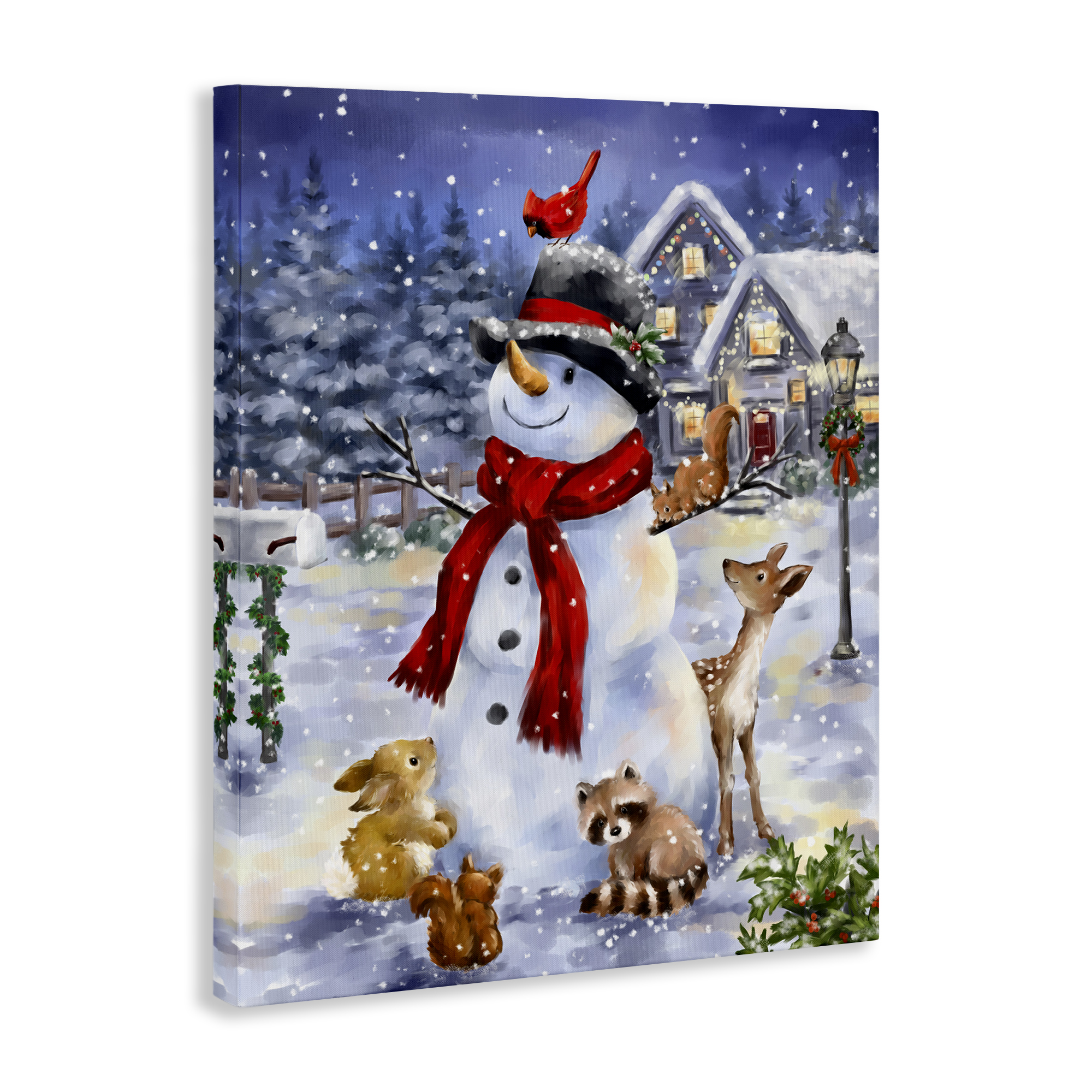Stupell Industries Snowman & Forest Animals Holiday Painting Gallery Wrapped Canvas Art Print Wall Art, 30 x 40