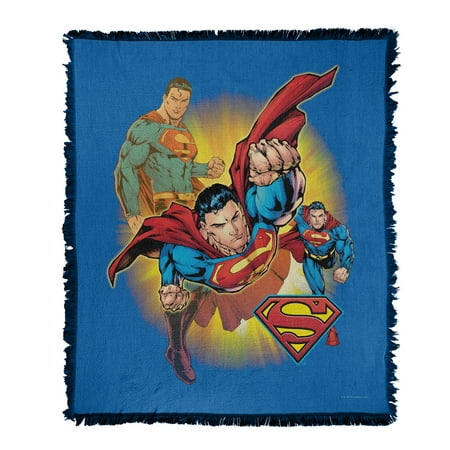 Superman Blanket, 50'x60' Superman Collage Woven Tapestry Cotton Blend Fringed Throw