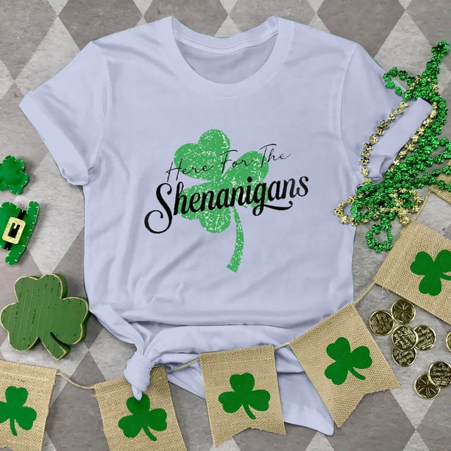 T-shirt de la Saint-Patrick pour Femmes, Col Rond, Manches Courtes, Imprimé Arbre de Noël